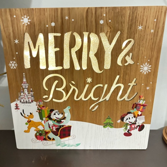 Disney Wooden Sign - Santa Mickey And Friends - Merry & Bright Christmas Decor - Picture 2 of 11